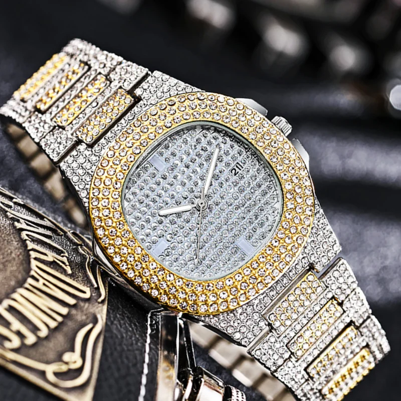 2023Fashion Full Star Rhinestone Calendar Quartz Watch Men and Women Light Luxury Steel Watches Hip-hop Elements Square Watches enlarge