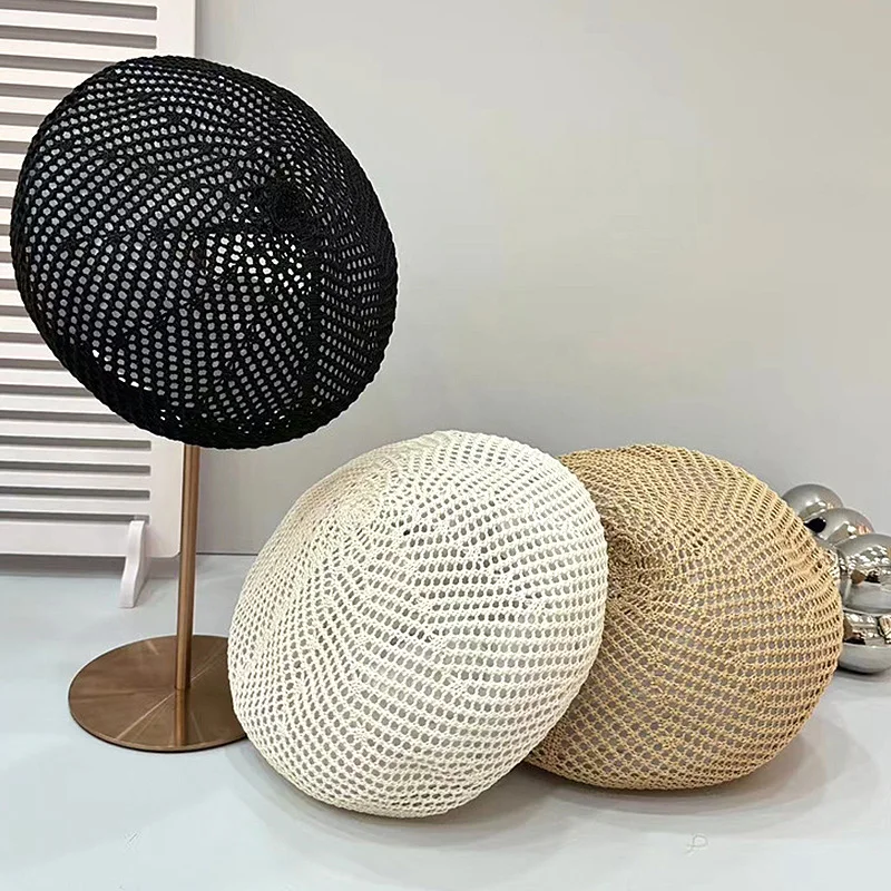 

New Japanese Knitted Women's Hollow Beret Summer Thin Knitted Artist Hat Women's Outdoor Travel Easy Versatile Hat