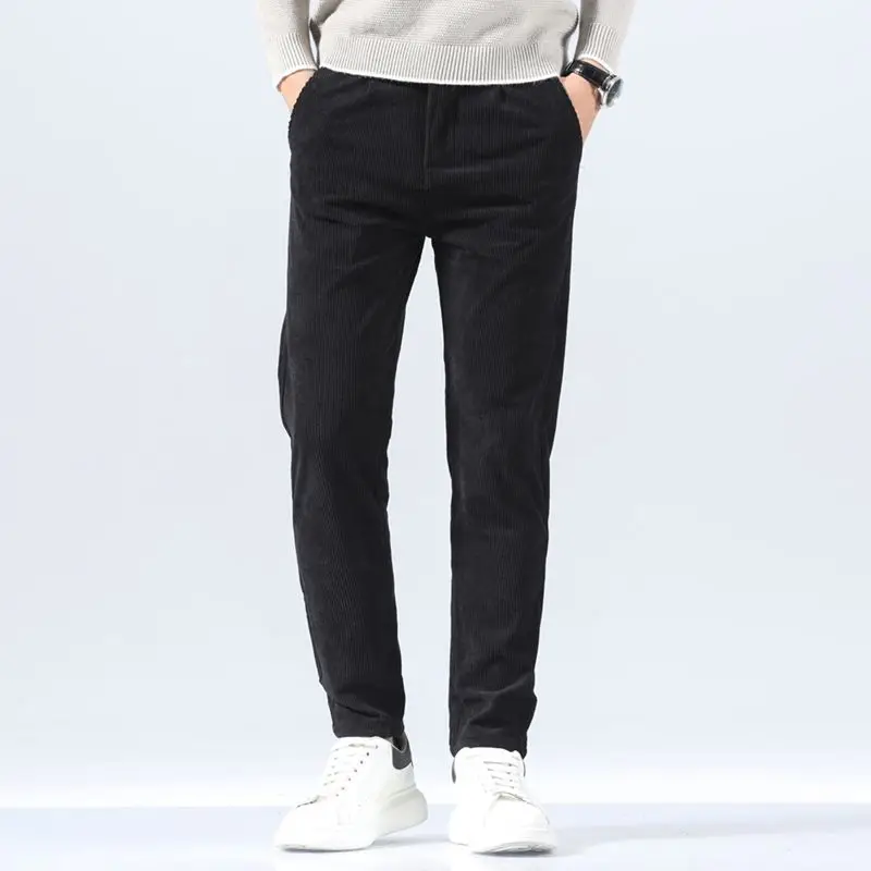 

2023 Spring Autumn High Quality Corduroy Pants Men Cotton Business Straight Solid Classic Pant Office Long Trousers Male K26