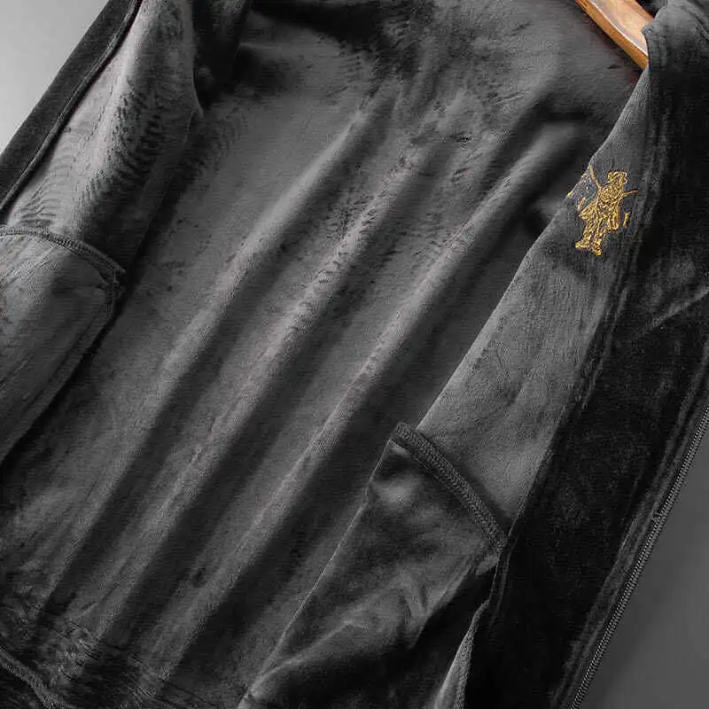 Golden Silk Casual Sports Suit Korean Version Slim Winter Two-piece Men's Trend