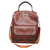 wr vintage women backpack quality pu leather daypack retro brown sac a dos 2022 new designer school student bag for girls