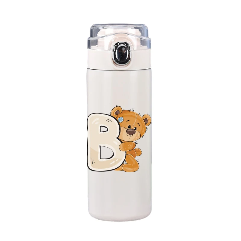 400 мл мультяшный буквенный принт милый белый термос A-Z бутылка из нержавеющей