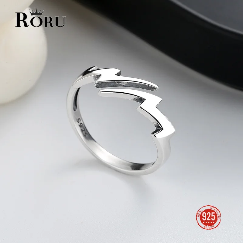 

RORU S925 Sterling Silver Simple Lightning Shape Open Ring Korean Creative Hip Hop Style Forefinger Ring for Women Men 2022