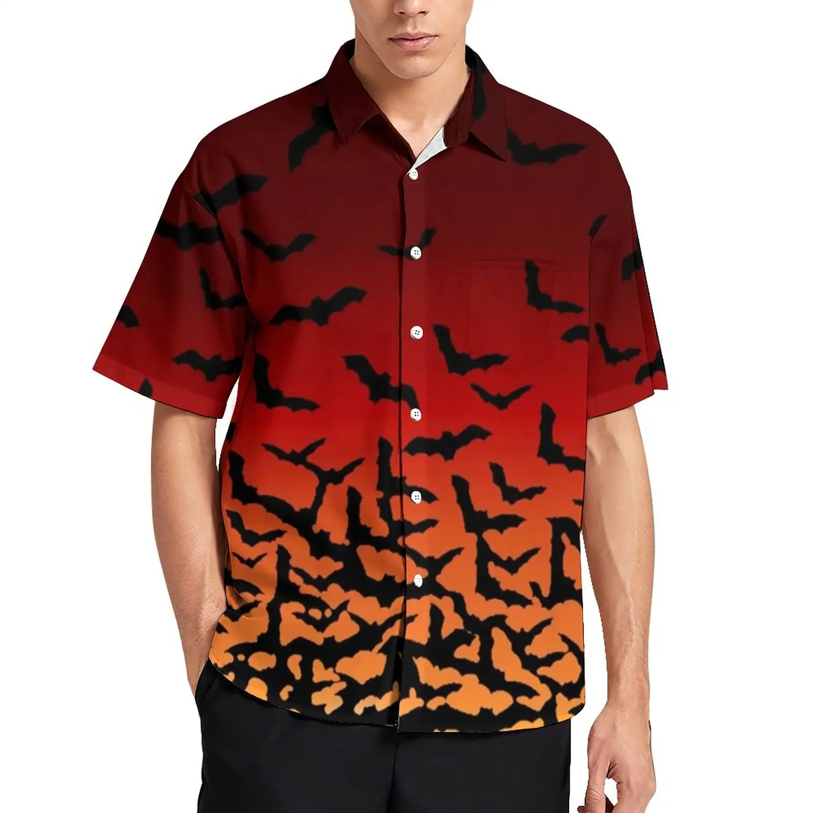 

Bats Sunset Shirt Vacation Spooky Halloween Print Casual Shirts Hawaiian Graphic Blouses Short-Sleeve Streetwear Oversized Tops