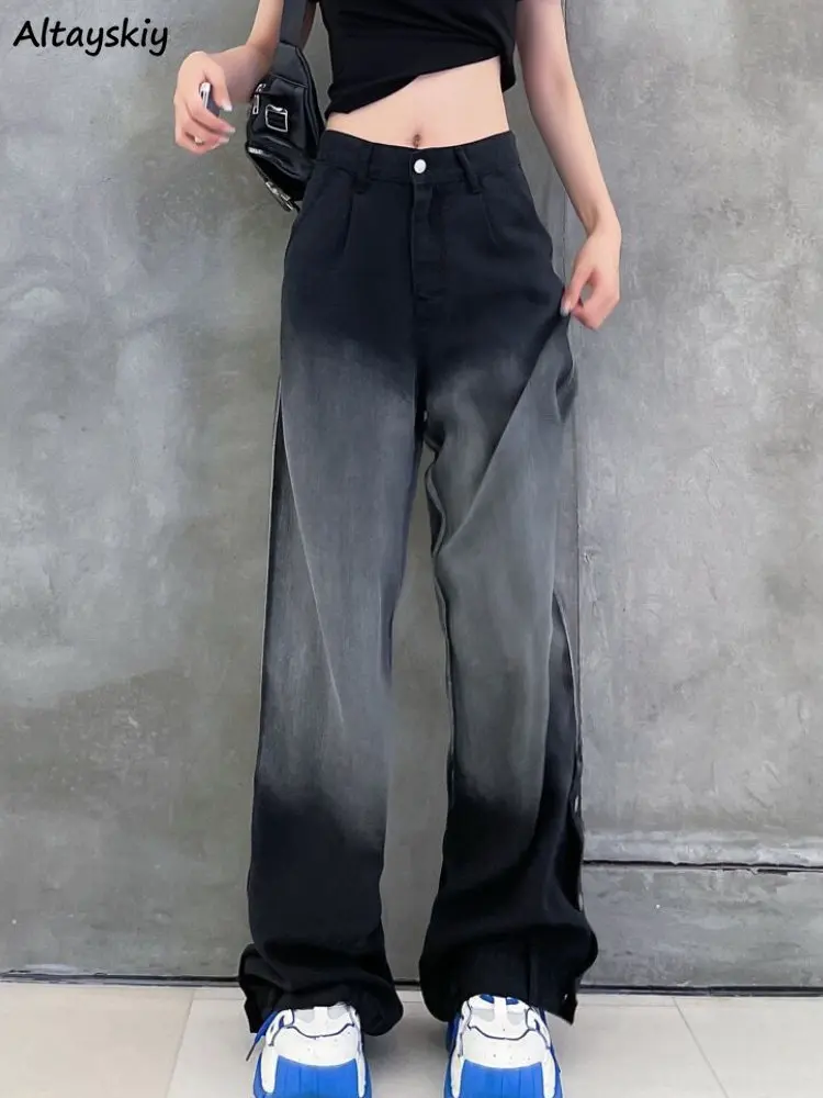 

American Retro Gradient Jeans Women High Waist Streetwear Cool BF College Unisex Fashion New Design Harajuku Popular All-match