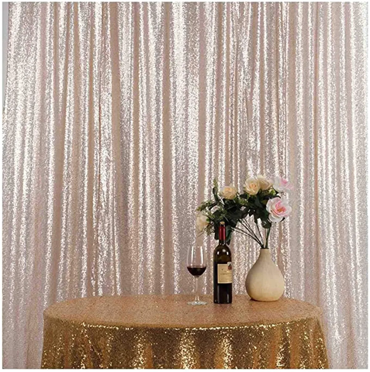 

`Royaltime 6FT x 8FT Sequin Photography Backdrop Curtain for Home/Party/Wedding/Christmas Decoration, Matte Champagne
