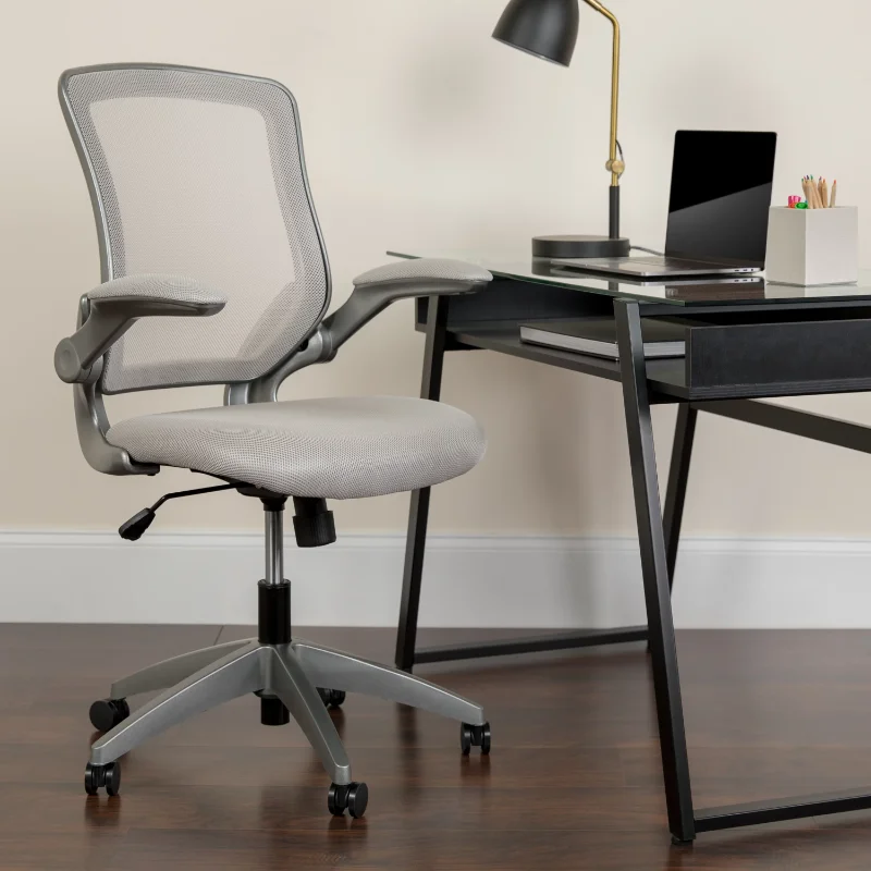 

Flash Furniture Mid-Back Gray Mesh Swivel Ergonomic Task Office Chair with Gray Frame and Flip-Up Arms