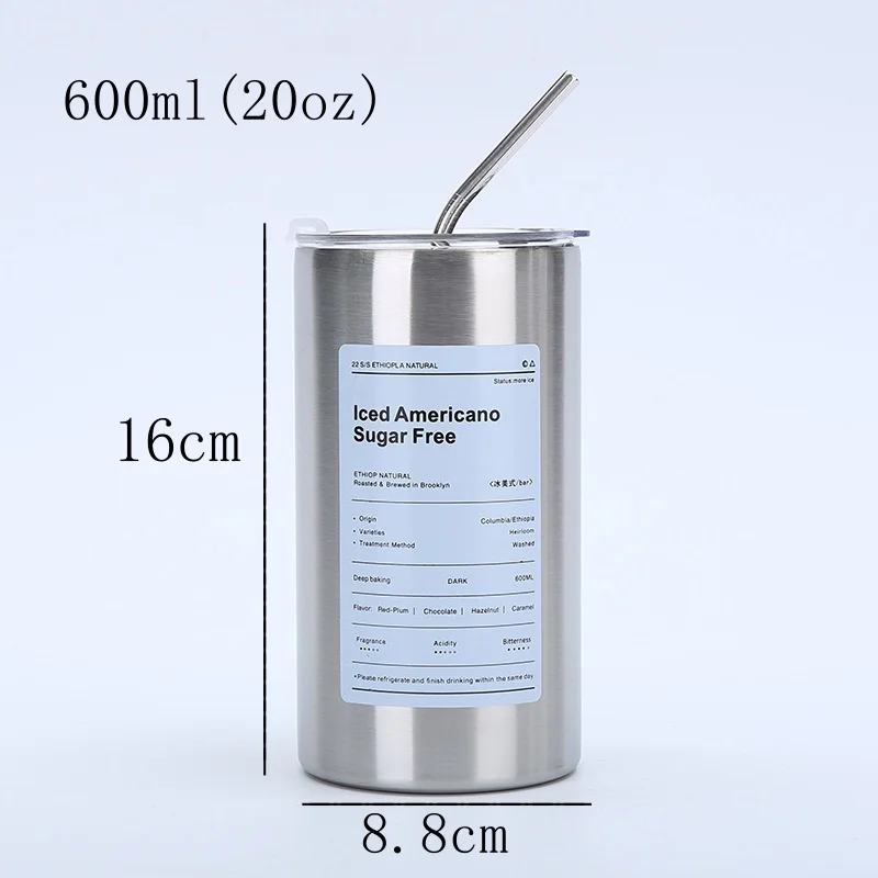 Кофейная чашка 600 мл термос из нержавеющей стали 304 двухслойная соломенная