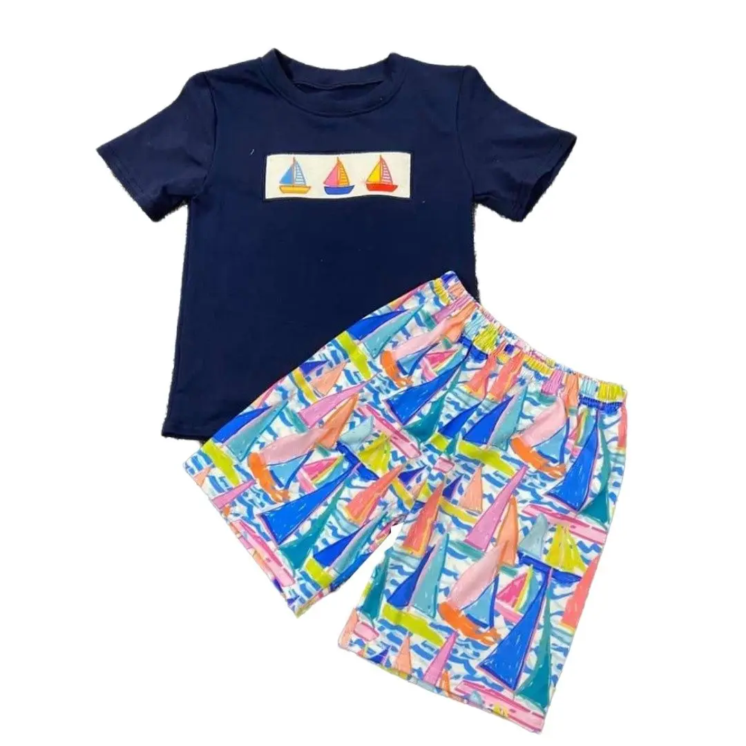 

Boat PrintSummer Boys Cute Children's Clothing Short Sleeve Shorts 2-Piece Set