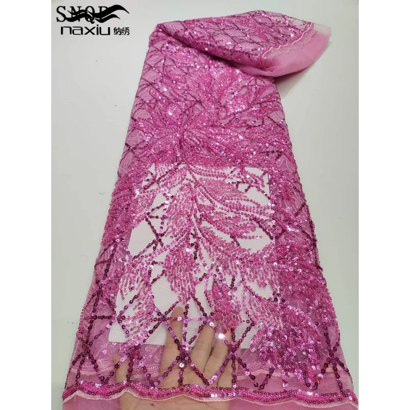 

Роскошная вышитая бисером африканская кружевная ткань 2022 высокое качество 5 ярдов нигерийская Тюлевая ткань с блестками для французского свадебного шитья