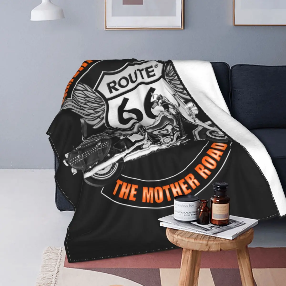 

Americas Highway Blankets flannel Winter Route 66 Mother Road Classic Retro Oldschool Soft Throw Blankets for Bed Travel Quilt