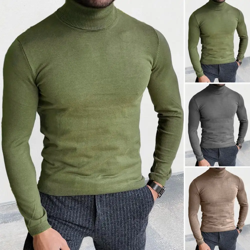 

Осенне-зимний мужской вязаный свитер с воротником-хомутом, вязаные пуловеры, теплый мужской джемпер с воротником-лодочкой, облегающий Повседневный базовый свитер