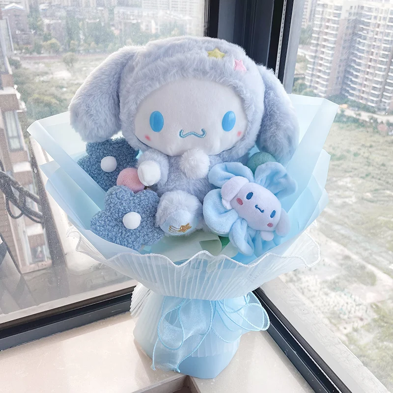 

New Hello Kitty Cartoon My Melody Kuromi Cinnamoroll Plush Doll Toy Sanrio Bouquet Valentine Day Christmas Birthday Gift Plush