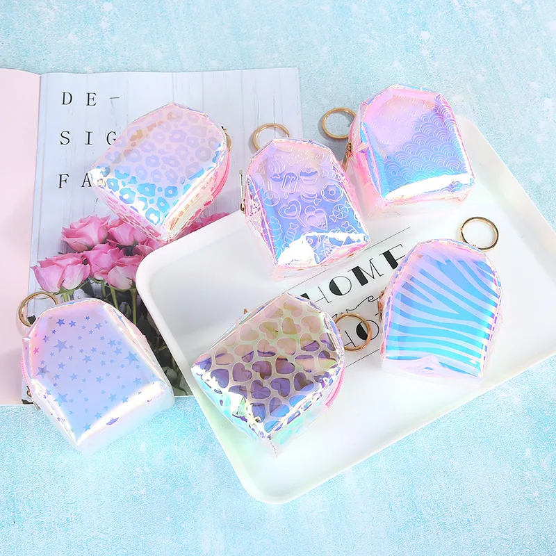 

Новый прозрачный женский маленький кошелек, Милая мини-сумка, лазерные кошельки на молнии, сумочка, Женский кошелек для ключей, мини-космети...