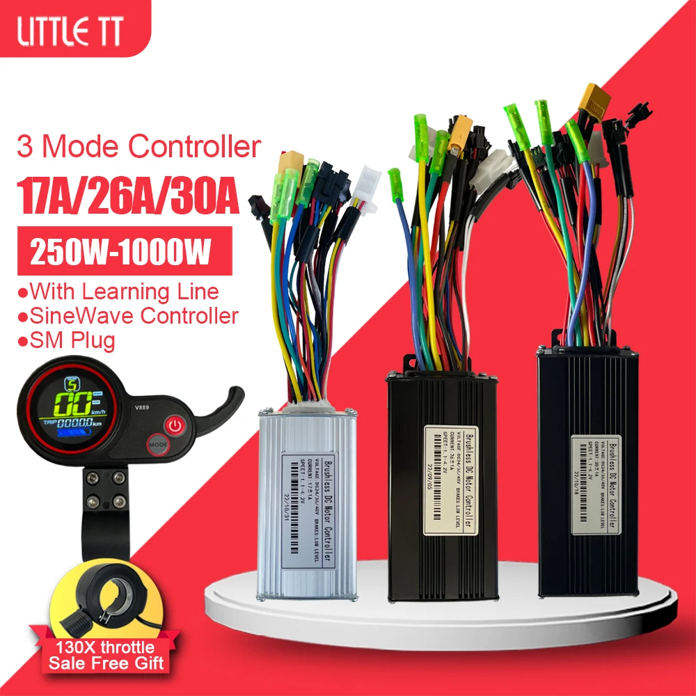 

Ebike 17A 26A 30A Three-Mode Sine Wave Controller with LCD V889 Display For 250W-1000W HUB motor Electric Bicycle Conversion Kit