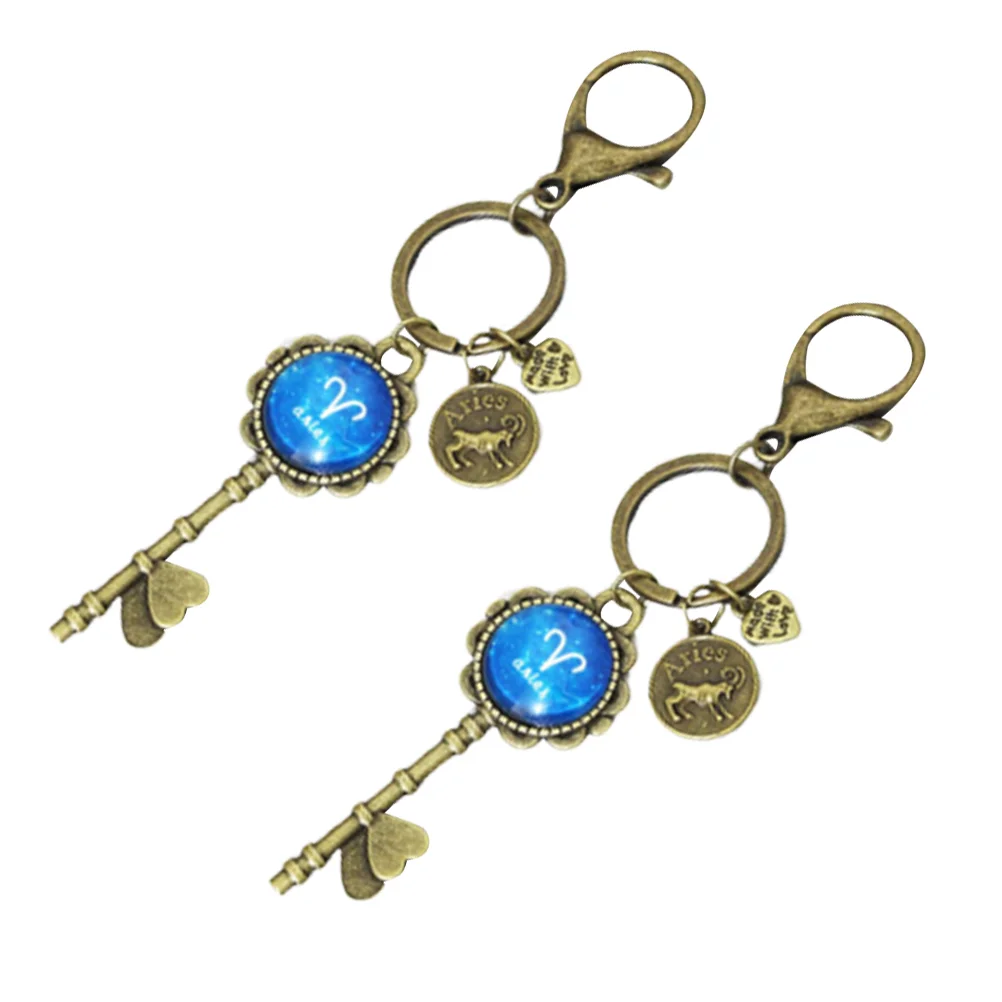 

Zodiac Key Sign Charm Party Keychain Charms Pendant Astrology Favors Constellation Month Birthday Jewelry Bronze Galaxy Vintage