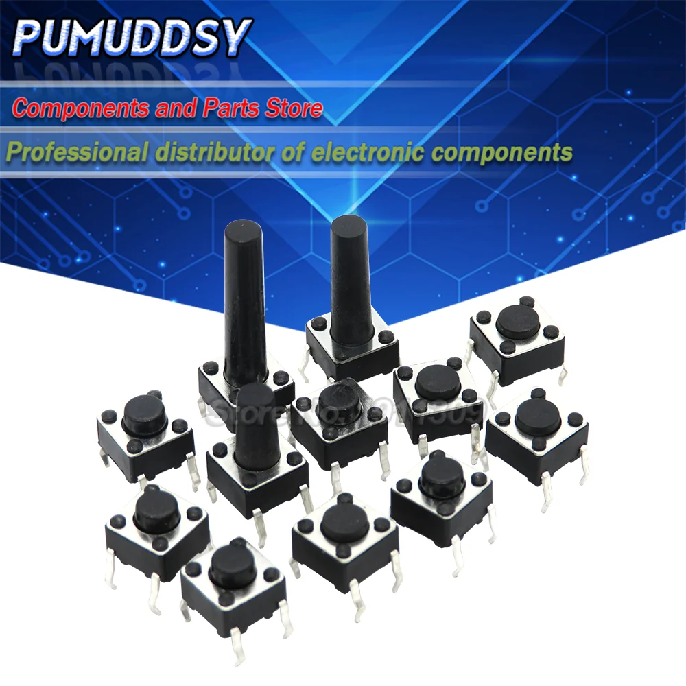 20 шт. DIP 4Pin 6*6 микро, тактовый кнопочный переключатель 6x6x4.3/5/6/7/8/9/10/11/12/13/14/15 мм 4,3 мм 5 мм 6 мм 7 мм 8 мм 9 мм 10 мм 11 мм