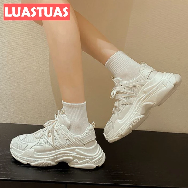 

LuasTuas 2022 Women Trainers Real Leather Thick Bottom Spring Women Sneakers Fashion Cool Daily Shoes Ladies Footwear Size 34-40