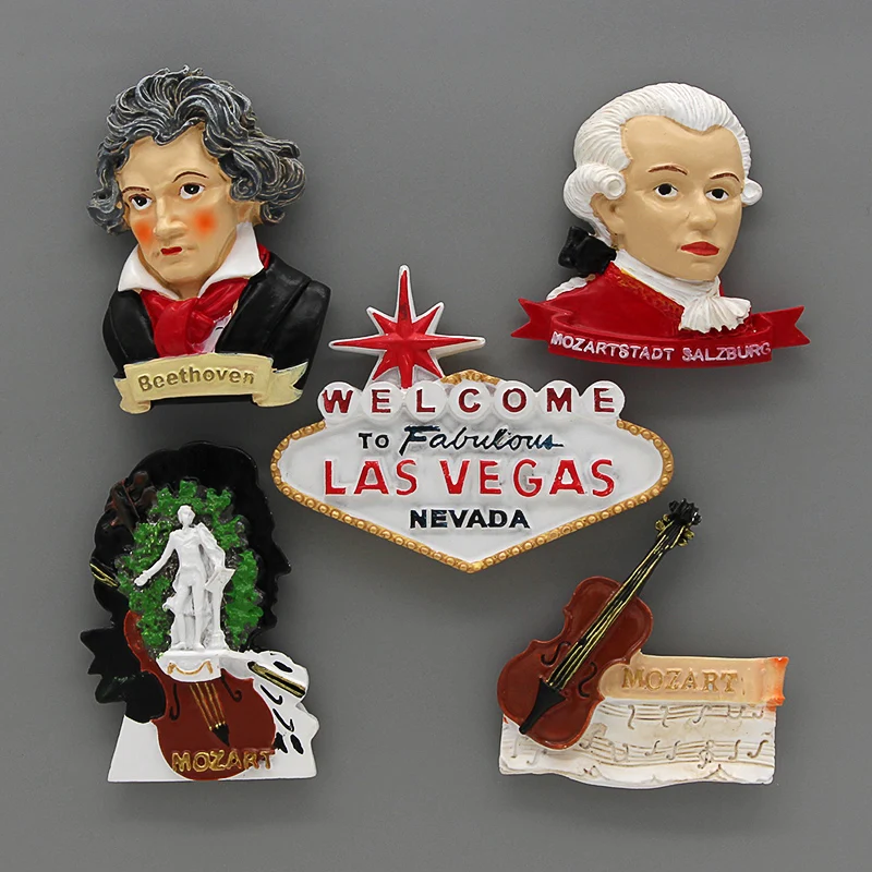 

Home Decoration European American Cultural Tourism Souvenir Musician Mozart Beethoven 3D Solid Magnet Las Vegas USA Refrigerator