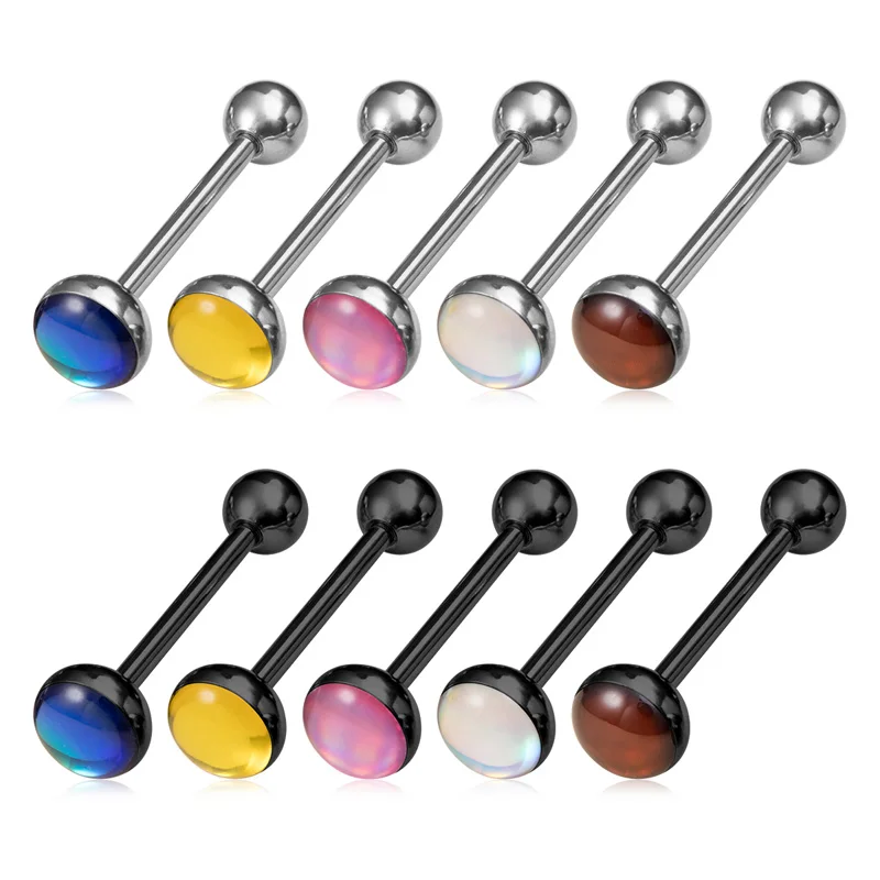 

1pc Colorful Tongue Piercing Barbell Stud Tongue Ring Bar Surgical Steel Punk Women Body Jewelry Reflective Discoloration 14G