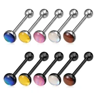 1pc colorful tongue piercing barbell stud tongue ring bar surgical steel punk women body jewelry reflective discoloration 14g