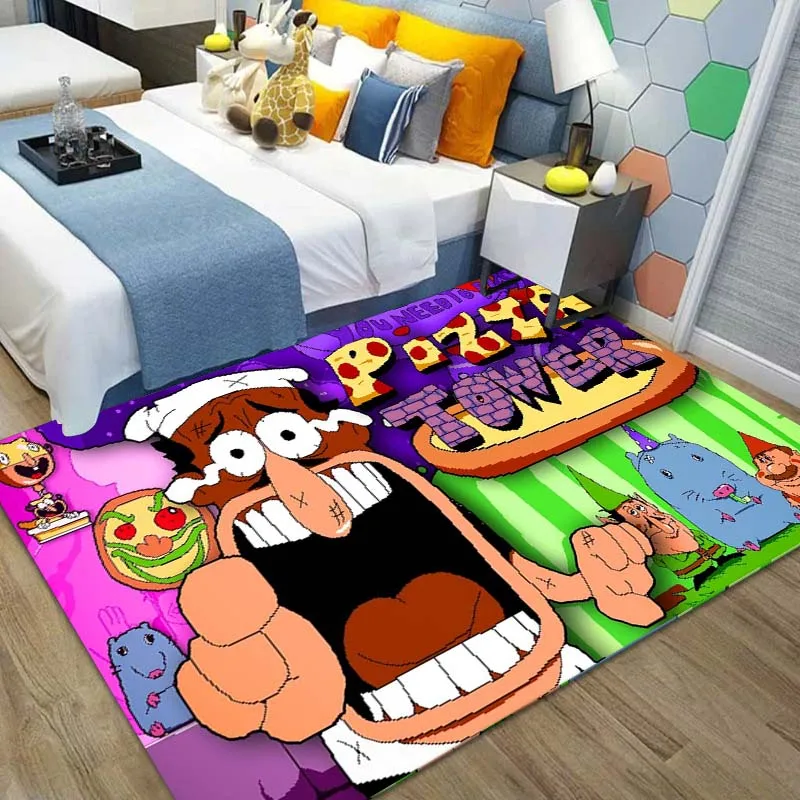 

15 Sizes Game Pizza Tower Classic Pixel Style Cartoon Carpet for Bedroom Living Room Area Rug Kitchen Door Mat Rugs Home Decor