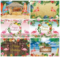 flamingo birthday party tropical palms tree beach customized poster baby kid photo backdrop photography background photo studio