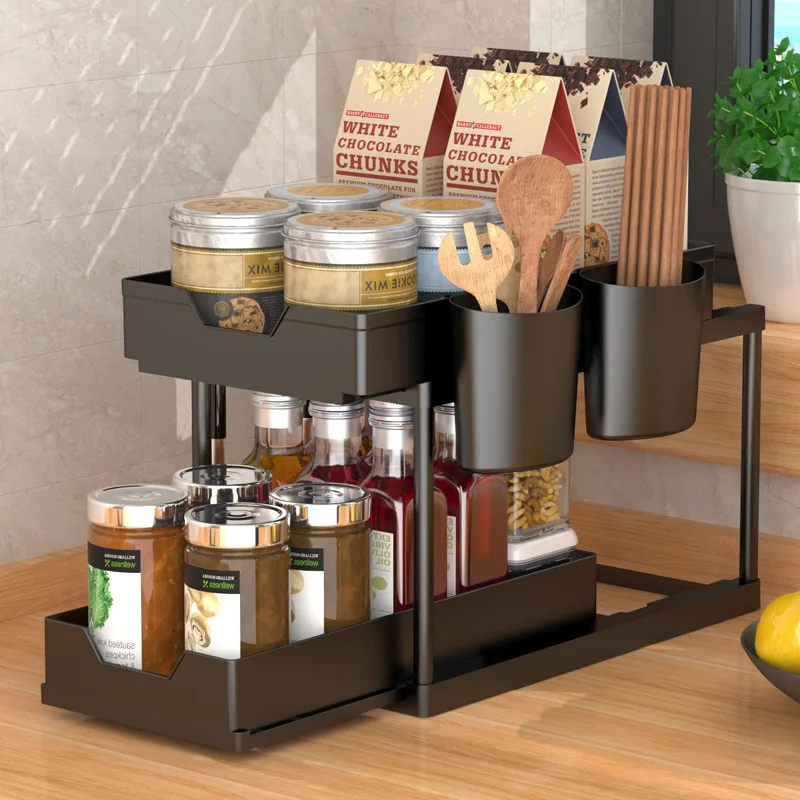 

Pull-type seasoning storage rack, bedroom, living room, table top, storage and sorting rack, simple kitchen kitchen organizer