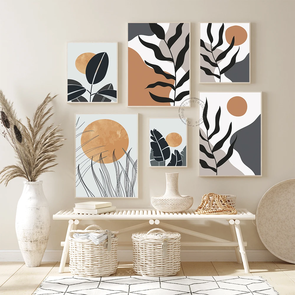 

Abstract Sun Leaves Canvas Painting Boho Decor Wall Art Poster Nordic Print Modern Picture Home Decor