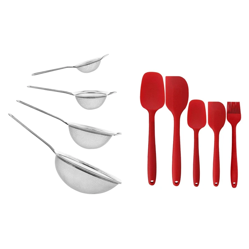 

4 Pcs. Colander Strainer Colander Strainer Set 7/12/16/22 Cm With 5 Piece Non-Stick Heat Silica Gel Spatula Set