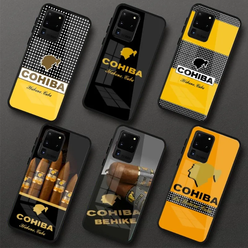 

C-COHIBA Luxury Phone Case for Samung S23 S22 S21 Pro Ultra A13 A33 A53 NOTE 20 PC Glass Cover Funda Shell