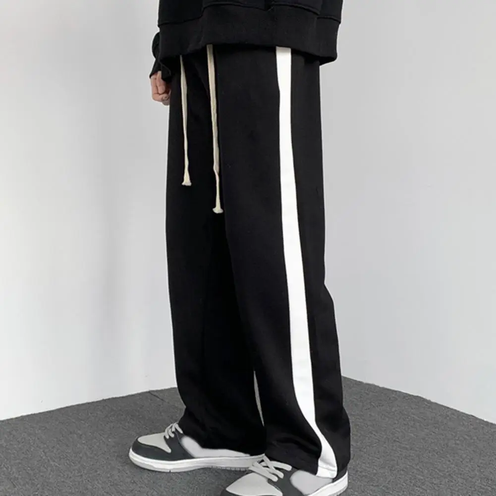 

Drawstring Casual Pants Versatile Men's Casual Pants Stylish Color Matching Elastic Waist Deep Crotch for Spring/fall Sports