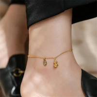new boho gold color plated titanium steel lucky gourd tag chain anklets for women beach barefoot sandals bracelet ankle jewelry