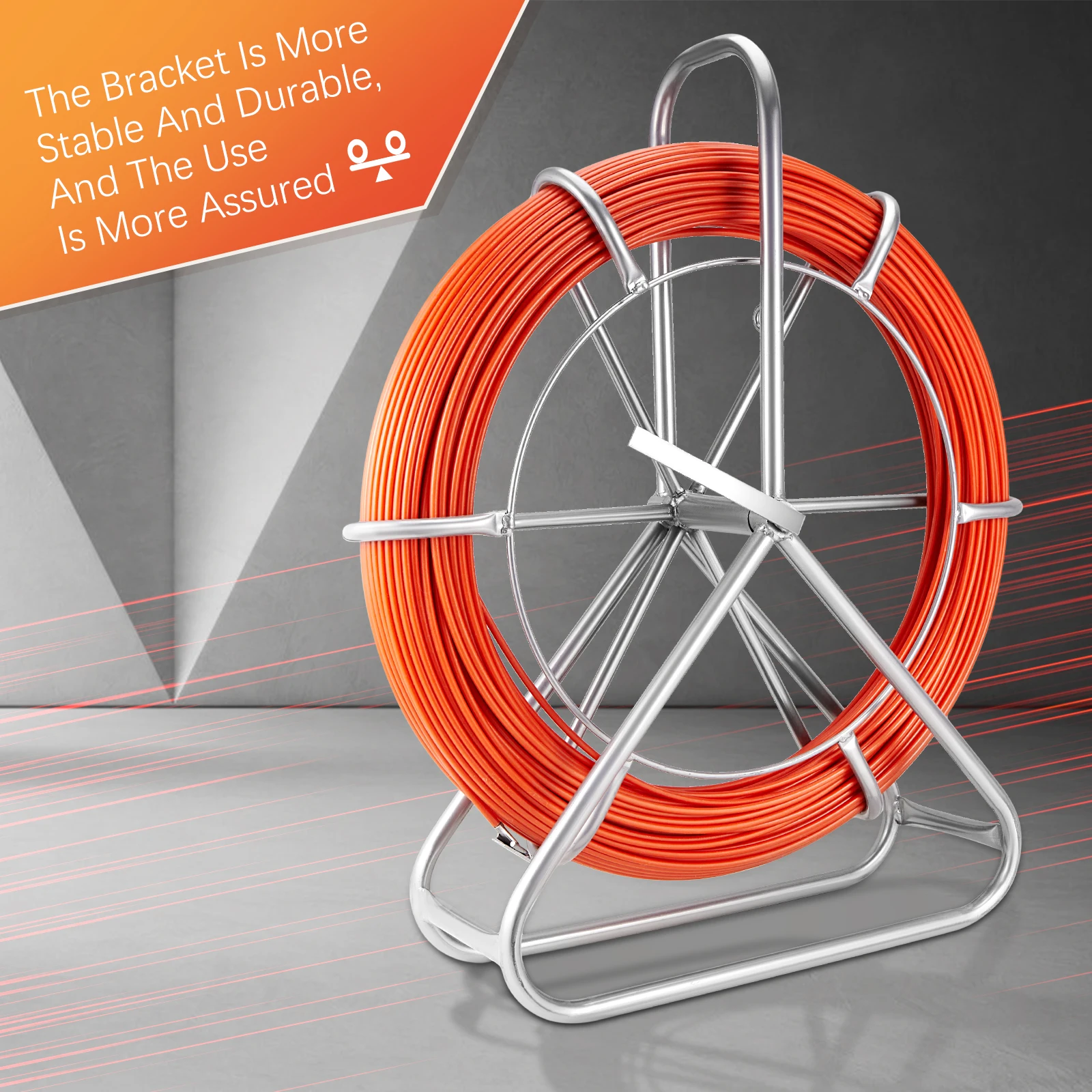 

EU Stock 6mm X 130m Fiberglass Wire Running Cable Duct Rod Fish Tape Reel Conduit Puller W/ Cage Wheel Stand Drawing Guide Rope