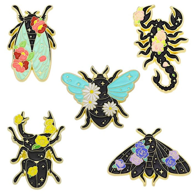 

Cartoons Butterfly Beetle Lapel Pins Flower Enamel Decorative Brooches Badges For Backpack Metal Anime Scorpion Large Hijab Pins