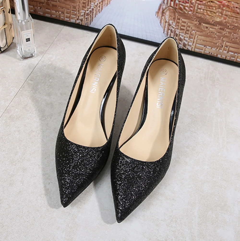

2023 Women High Heels Sequins Glitter Luxury Designer Pumps Plus Size Wedding Bridal Gold Valentine Pumps Shoes Heels