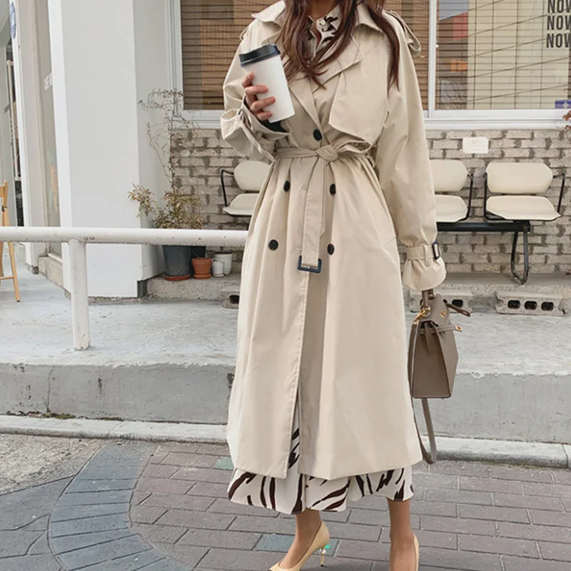 

Spring New England Style Women Long Trench Coats Long Sleeve Solid Cotton Overcoats Oversized Streetwear New Abrigos Mujer Indie