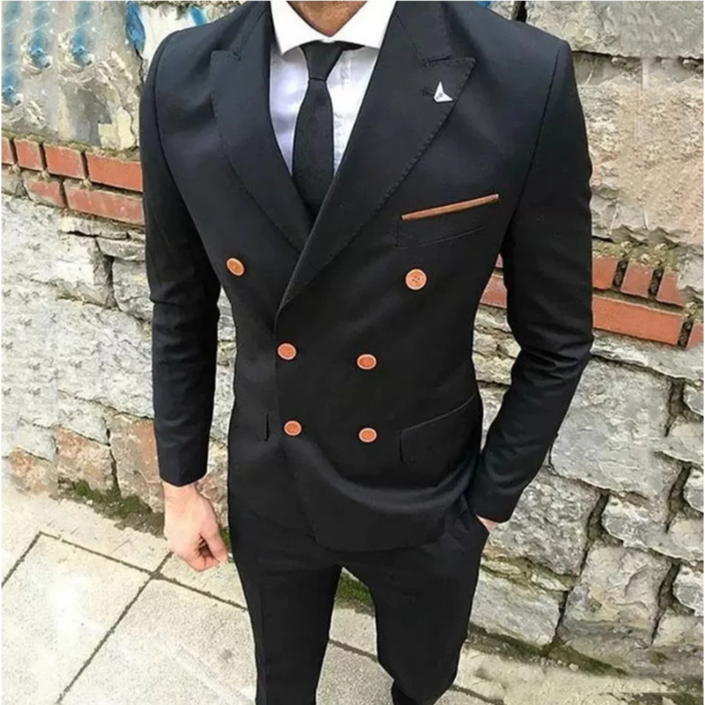 Black Mens Suits 2020 Slim Fit Casual Business Wedding Tuxedos Groom Wear Ternos Hombre 2 Pieces Jacekt Pants Costume Homme