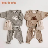 bear leader boys sets 6m 3years 2022 autumn baby boy comfortable waffle baby clothes sweater suit casual 2pcs set boy outfits