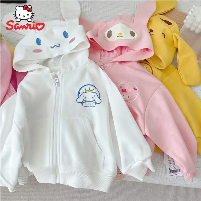 

New Sanrio Melody Kuromi Cinnamoroll Children Hooded Sweatshirt Y2K Kawaii Anime Cartoon Long Sleeve Warm Coat Tops Girls Jacket