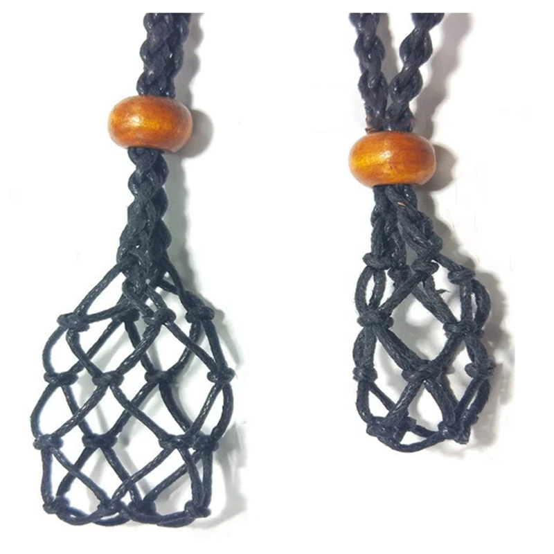 

2Pcs Crystal Rough Stone Net Bag Woven Necklace Pendant Retro Woven Adjustable Net Bag Pendant Net Bag Jewelry Bag