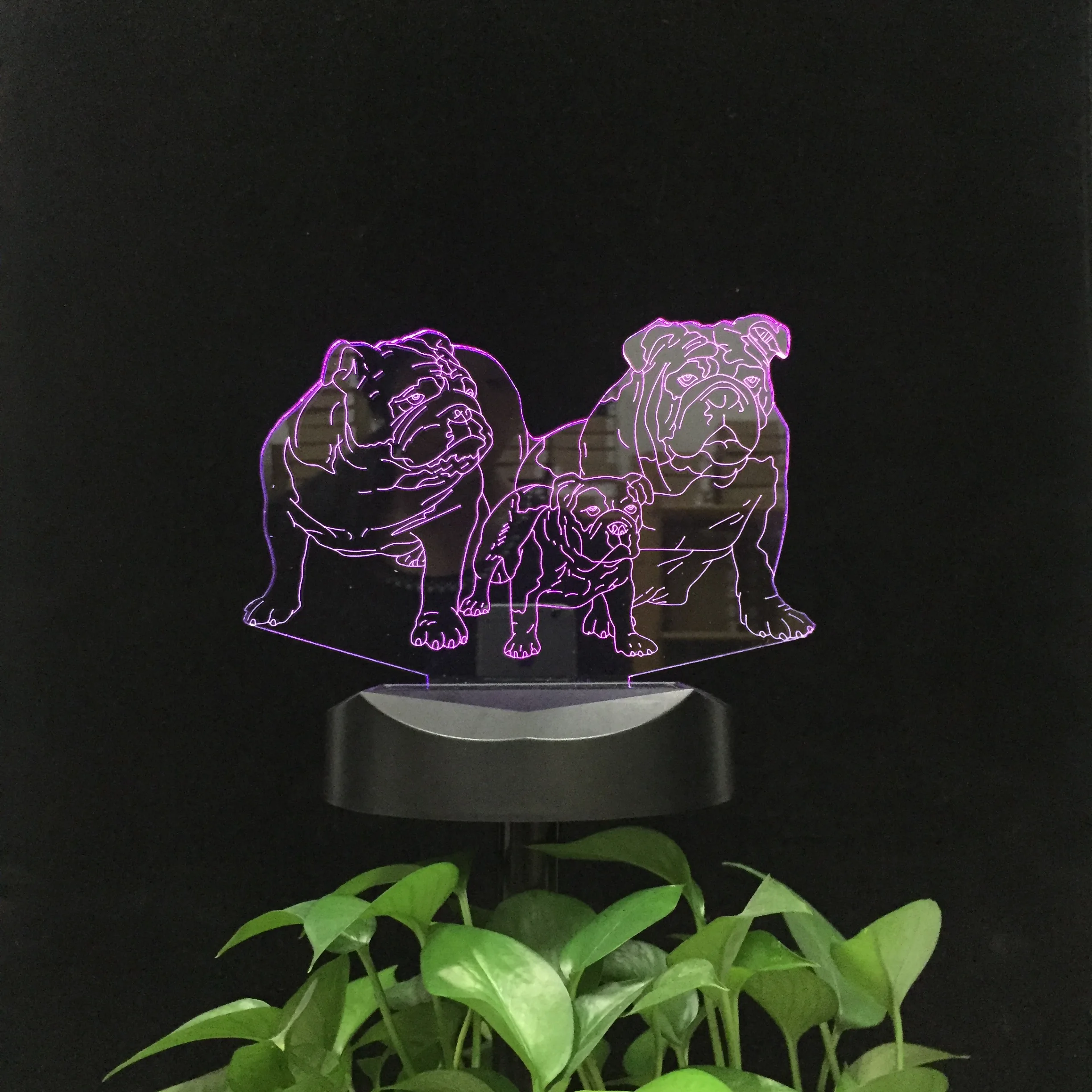English Bulldog Dog Solar Panel 3D LED Night Lamp IP67 Waterproof Landscape Lighting Outdoor Night Light for Yard Garden Lawn