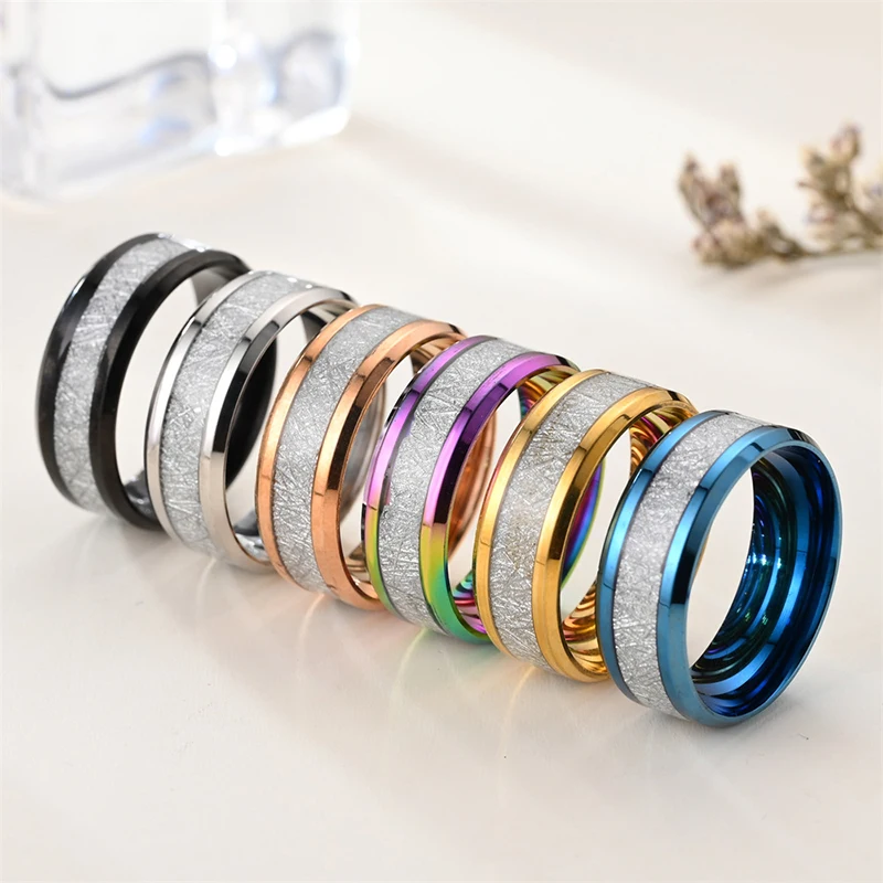 

5 Color Silk Grain Stainless Steel Rings Men Women's 2022 Trendy Jewelry Gift