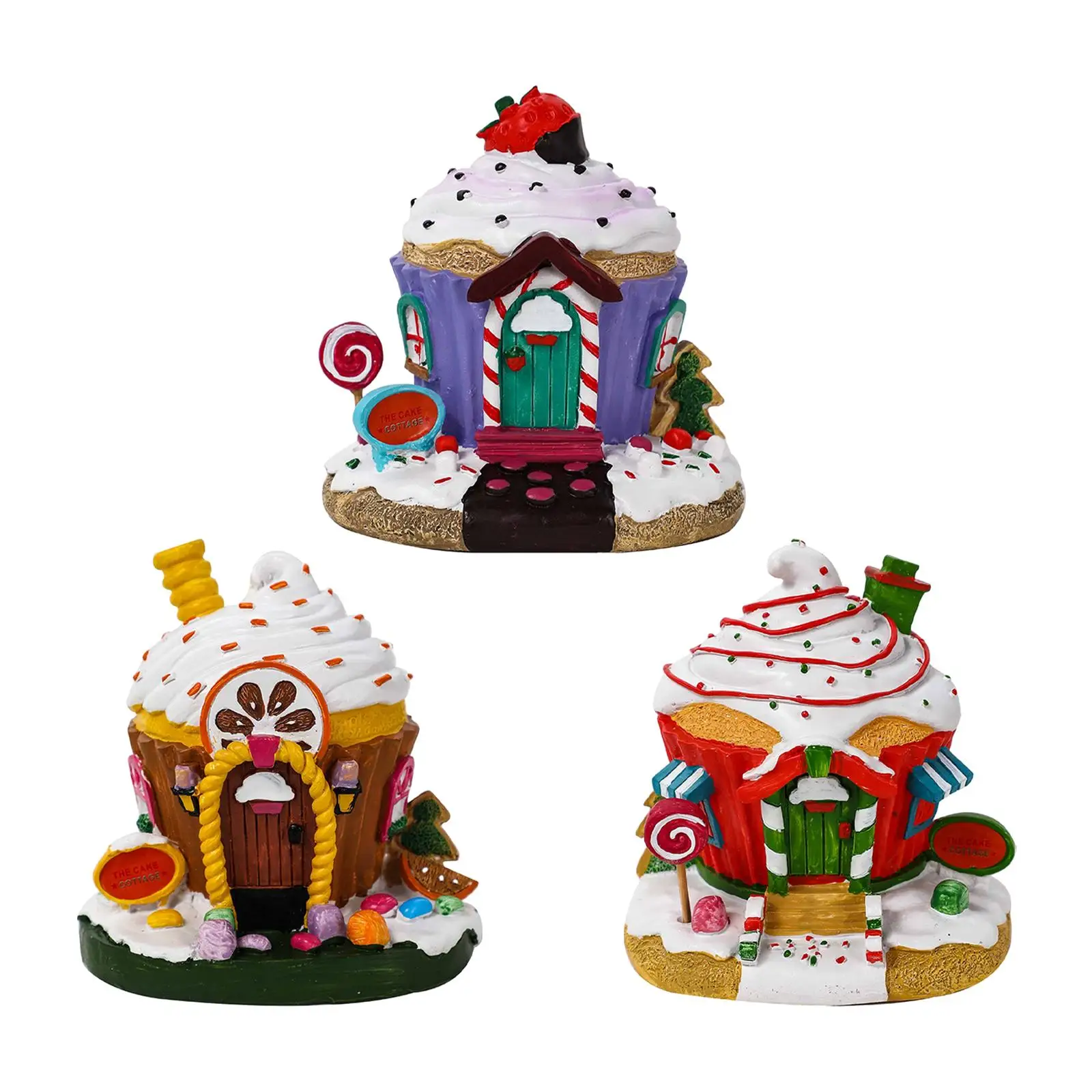 

Christmas Glowing House Xmas Ornament Resin Micro Landscape Building Figurine for Home Bedroom Desktop Living Room Decoration