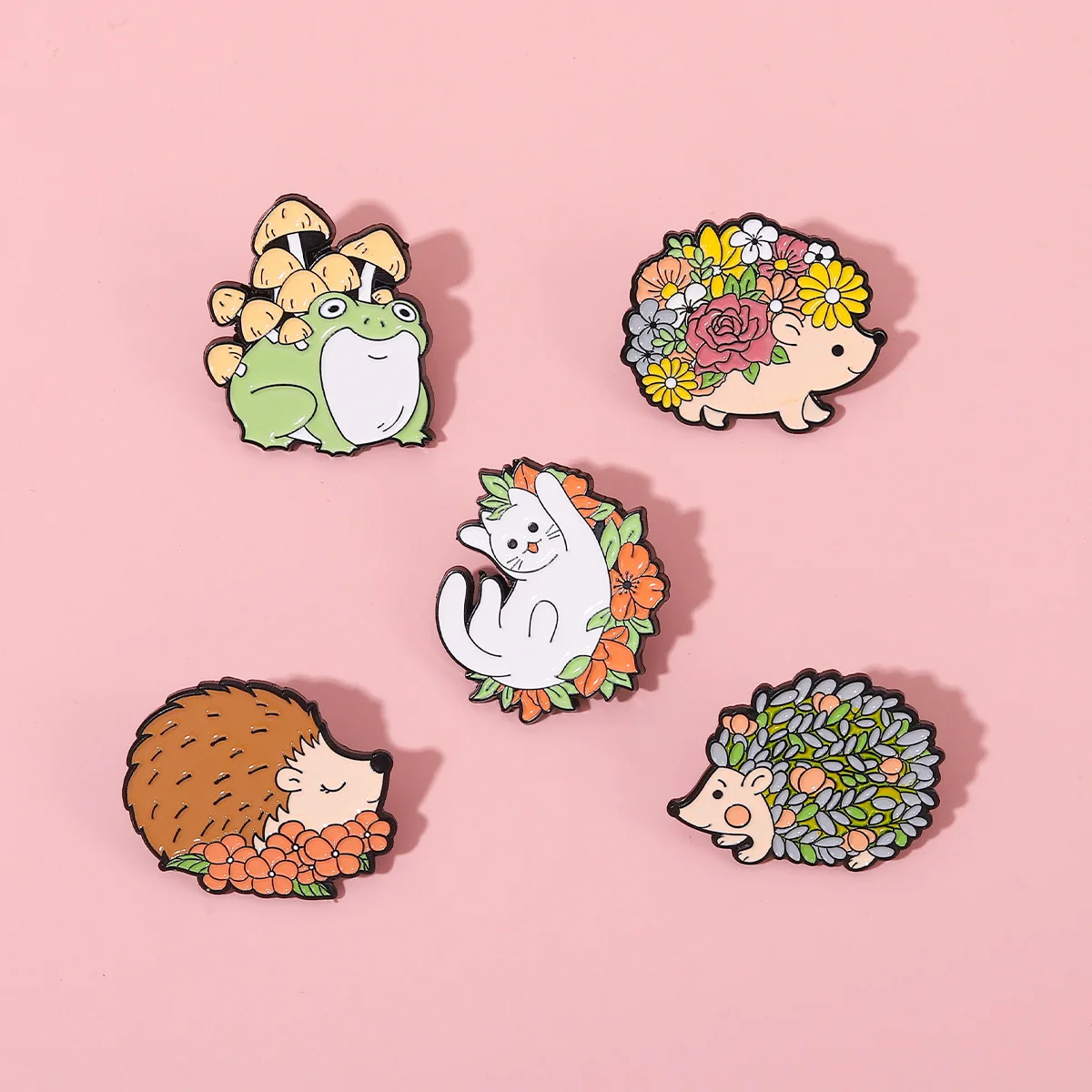 

Fun Animal Brooch Cartoon Frog Flower Hedgehog Cat Alloy Enamel Pins Badges Decor Gift Men Women Fashion Jewelry Accessories