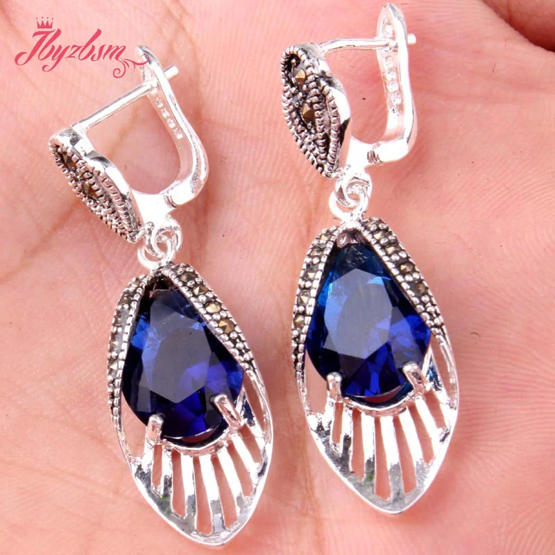 

10x14mm Drop Crystal Stone Marcastie Tibetan Silver Fashion Trendy Dangle Huggie Earrings 1 Pair for Wedding Party Anniversary