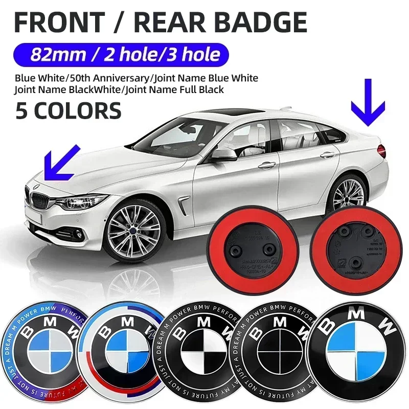 1pcs 82mm 2 3 Hole Car Front Hood Logo Emblem Bonnet Badge for BMW E36 E64 E85 E60 F10 F30 F36 Z4 X5 X6 51147057794 51767288752