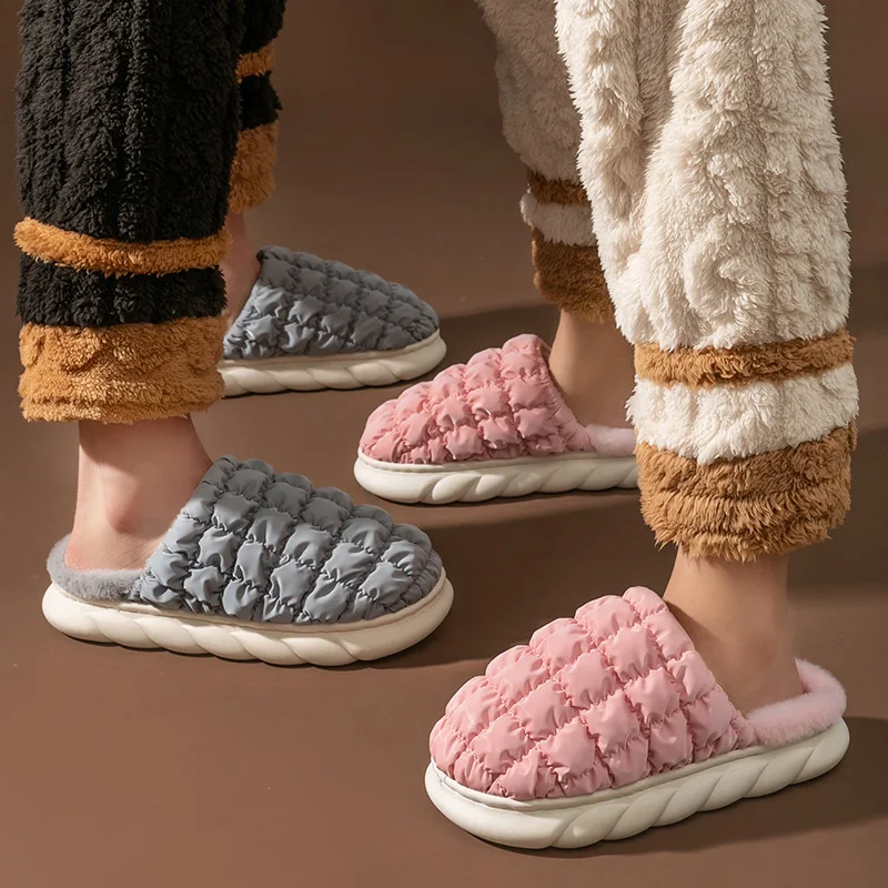 YISHEN Slippers Women Winter Slides Home Indoor Cotton Shoes Pineapple Slippers Non-slip Warm Plush Couple Shoes Zapatillas
