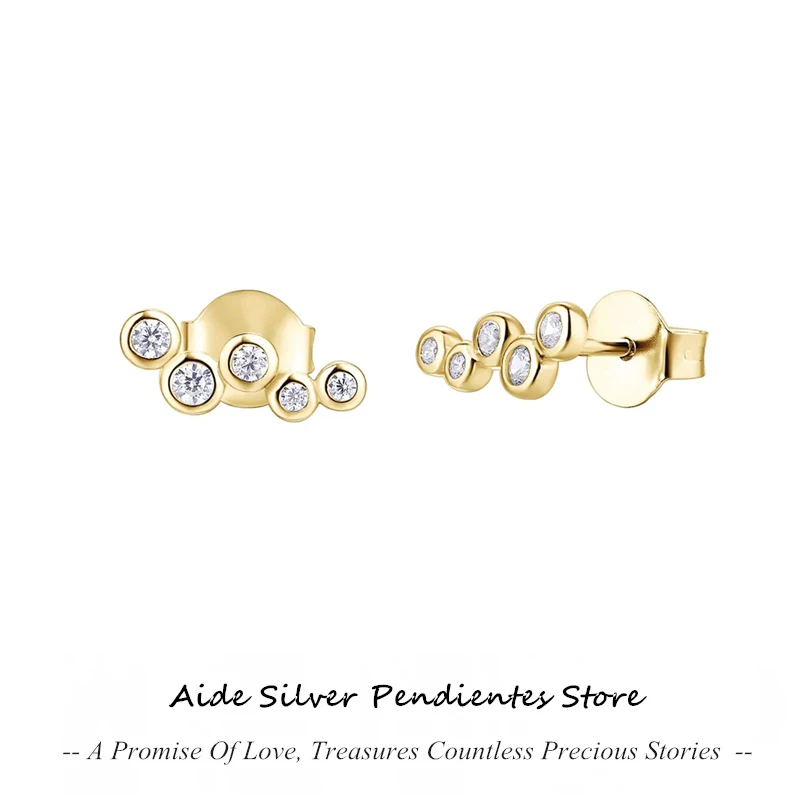 

AIDE Irregular Cluster 5 Round Crystal Studded Studs Earrings For Women Men 925 Sterling Silver Piecring 18K Gold Plated Jewelry