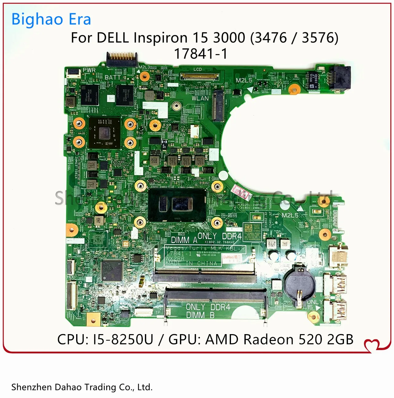 

Материнская плата для ноутбука DELL Inspiron 3476 3576 Vostro 3478 3578 17841 520-1 17841-SC WX2RR, материнская плата с i5-8250U CPU Radeon 2 Гб